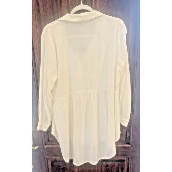 Umgee Womens Cream Split Neck Tie Blouse Medium Boho Peasant - Picture 3 of 4